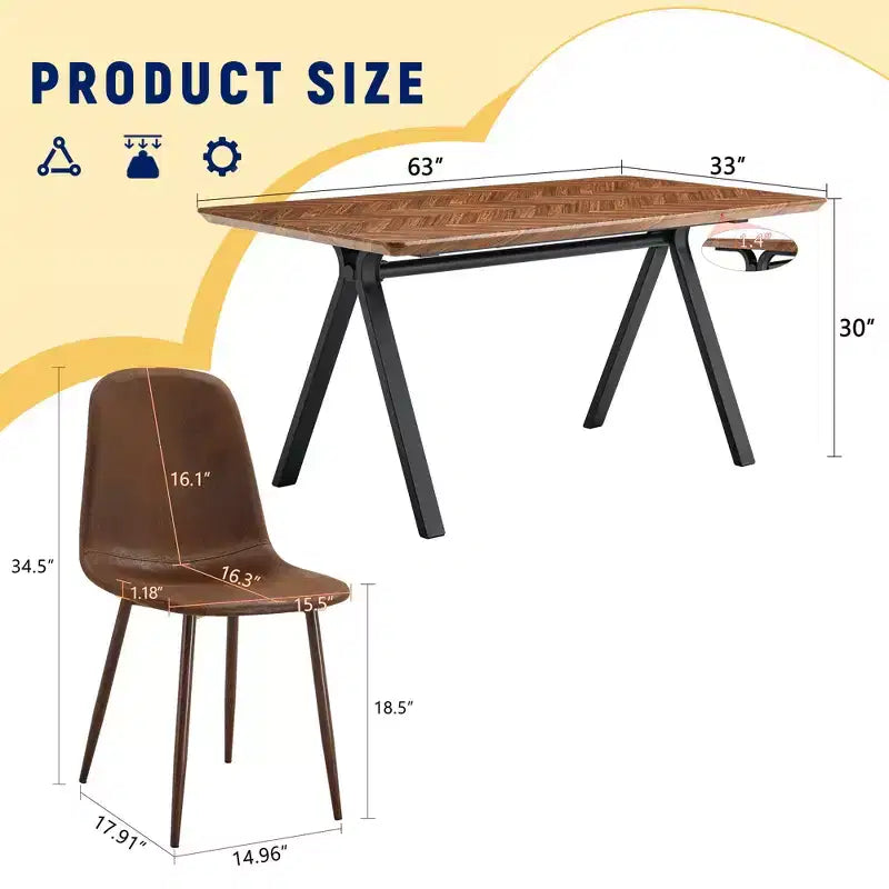 Ensemble de salle à manger GDFStudio Hobson moderne 5 pièces en bois et similicuir rembourré