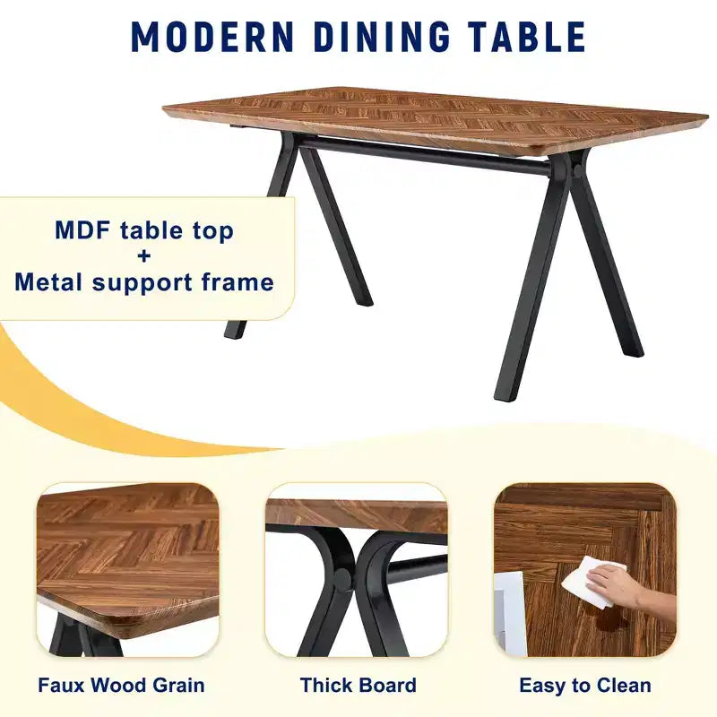 GDFStudio Hobson Set da Pranzo Moderno 5 Pezzi in Legno e Similpelle