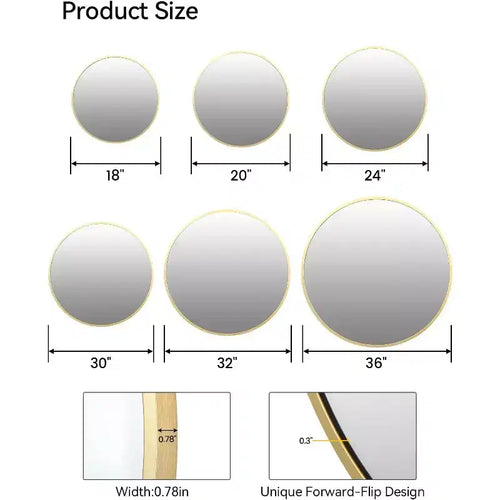 Miroir de salle de bain rond doré de 18 po, miroir élégant au-dessus du lavabo avec cadre en métal, petit miroir mural pour entrée, coiffeuse, chambre à coucher