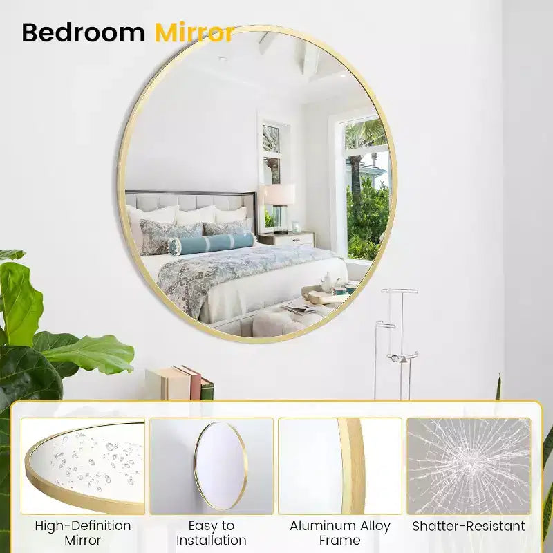 Specchio da bagno rotondo color oro da 18 pollici, elegante specchio sopra il lavandino con cornice in metallo, piccolo specchio da parete per ingresso, toeletta, camera da letto