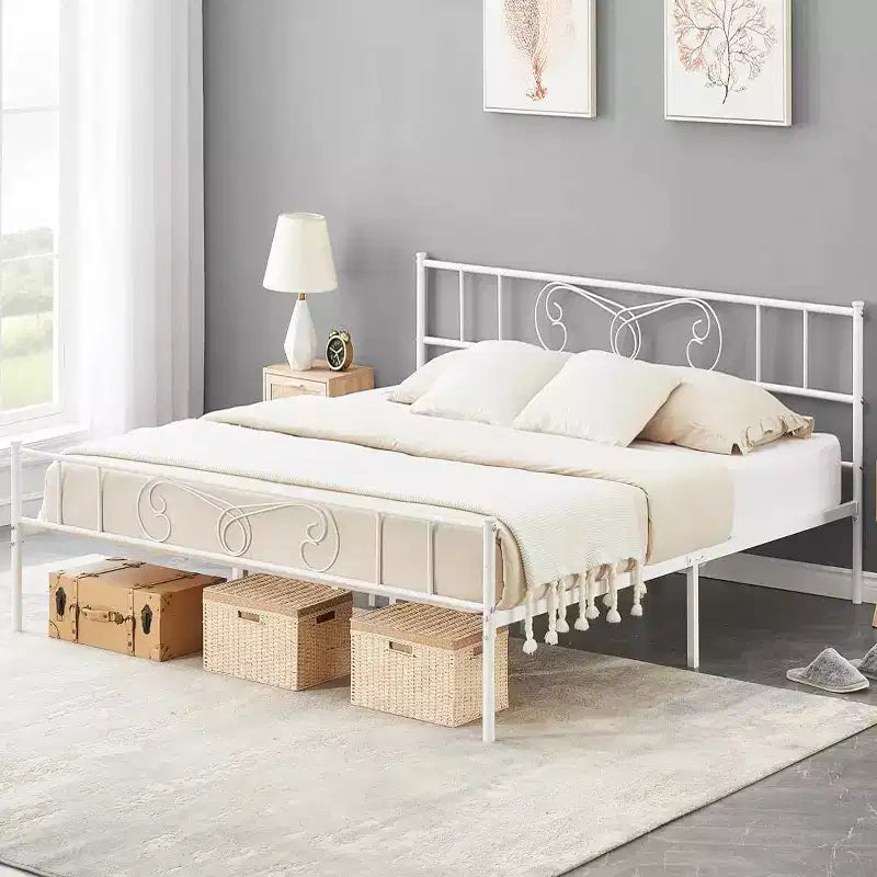 Plateforme de lit avec tête et pied de lit, sommier et sans besoin de sommier tapissier, anti-bruit, montage simple