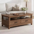 Farmhouse Coffee Table with Drawers, 47.2 Center Table Rustic Coffee Tables Brown Living Room Table, with Open Shelf and 6 Support Legs