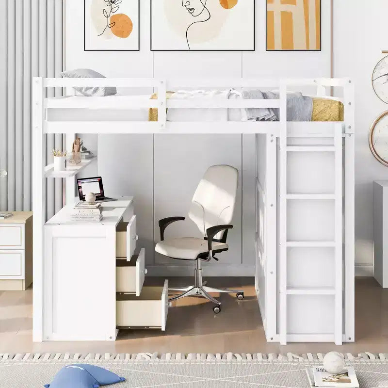 CLIHOME Letto a soppalco a una piazza e mezza con 3 cassetti contenitore, scrivania e armadio