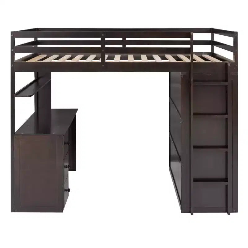 Lit mezzanine CLIHOME grand format avec 3 tiroirs de rangement, bureau et armoire