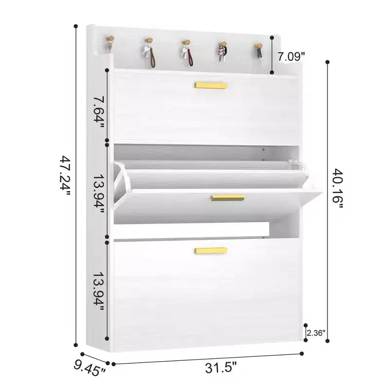 Scarpiera VECELO con 2 cassetti a ribalta, organizer contenitore stretto indipendente con ganci per ingresso o corridoio, nero/bianco