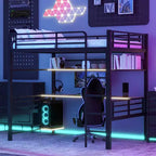 Whisen Letto a soppalco in metallo matrimoniale con ripiano portaoggetti e luce a LED - Nero