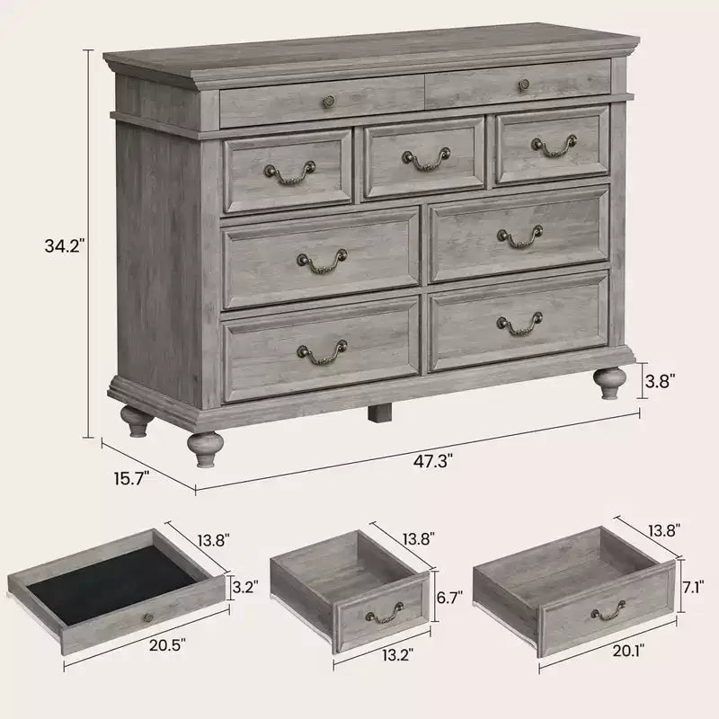 GustoWave Cassettiera in Legno, Cassettiera a 9 Cassetti con Ampia Unità di Archiviazione e Maniglie in Metallo Vintage per Camera da Letto, Soggiorno, Ingresso