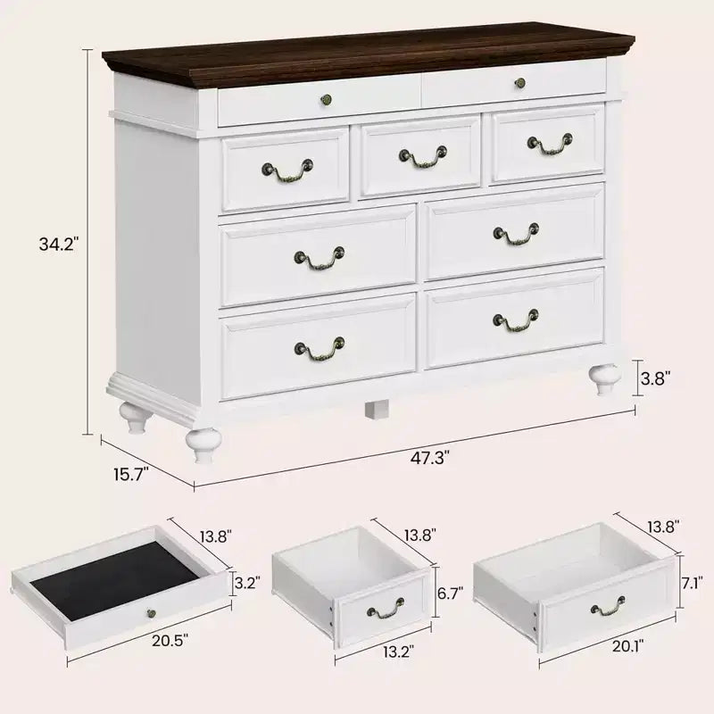 GustoWave Cassettiera in Legno, Cassettiera a 9 Cassetti con Ampia Unità di Archiviazione e Maniglie in Metallo Vintage per Camera da Letto, Soggiorno, Ingresso
