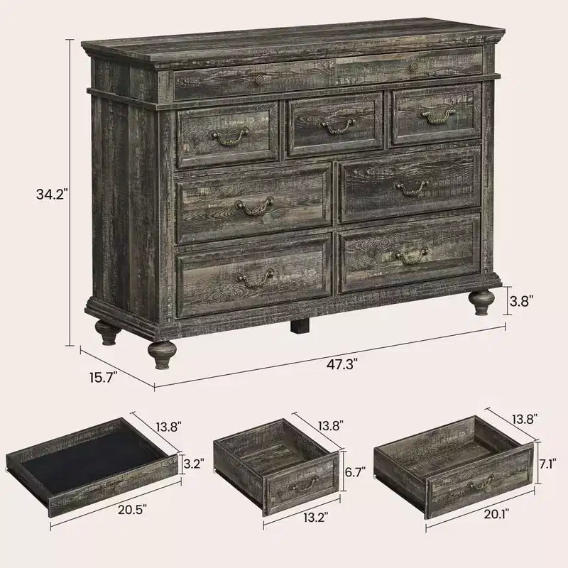GustoWave Cassettiera in Legno, Cassettiera a 9 Cassetti con Ampia Unità di Archiviazione e Maniglie in Metallo Vintage per Camera da Letto, Soggiorno, Ingresso