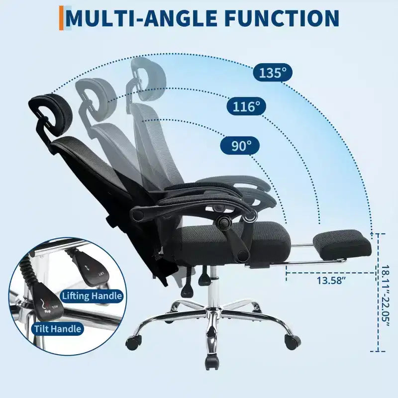 Sedia da ufficio ergonomica in rete, sedia da scrivania per computer da casa con poggiatesta e schienale regolabili, comodo supporto lombare con ruote girevoli a 360°
