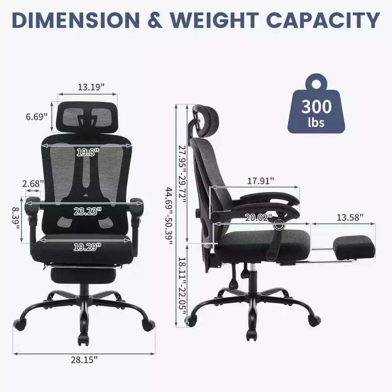 Sedia da ufficio ergonomica in rete, sedia da scrivania per computer da casa con poggiatesta e schienale regolabili, comodo supporto lombare con ruote girevoli a 360°