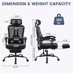 Sedia da ufficio ergonomica in rete, sedia da scrivania per computer da casa con poggiatesta e schienale regolabili, comodo supporto lombare con ruote girevoli a 360°