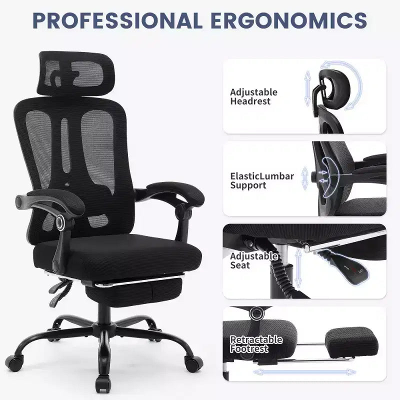 Sedia da ufficio ergonomica in rete, sedia da scrivania per computer da casa con poggiatesta e schienale regolabili, comodo supporto lombare con ruote girevoli a 360°