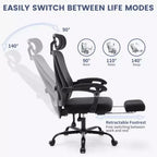 Sedia da ufficio ergonomica in rete, sedia da scrivania per computer da casa con poggiatesta e schienale regolabili, comodo supporto lombare con ruote girevoli a 360°