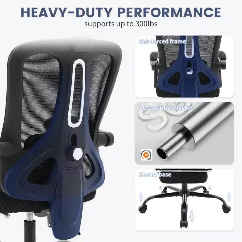 Sedia da ufficio ergonomica in rete, sedia da scrivania per computer da casa con poggiatesta e schienale regolabili, comodo supporto lombare con ruote girevoli a 360°