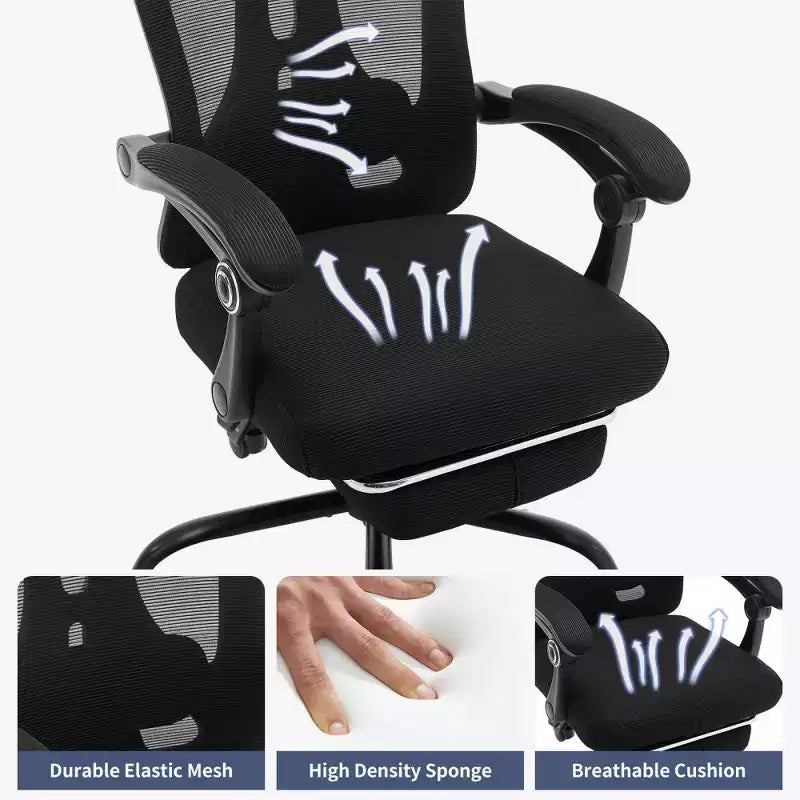 Sedia da ufficio ergonomica in rete, sedia da scrivania per computer da casa con poggiatesta e schienale regolabili, comodo supporto lombare con ruote girevoli a 360°