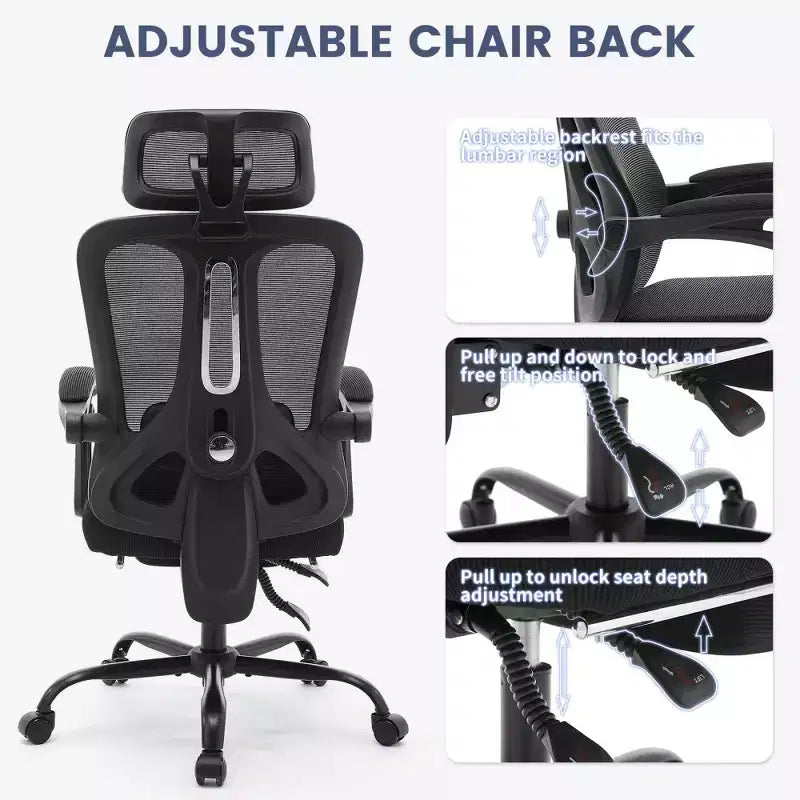Sedia da ufficio ergonomica in rete, sedia da scrivania per computer da casa con poggiatesta e schienale regolabili, comodo supporto lombare con ruote girevoli a 360°