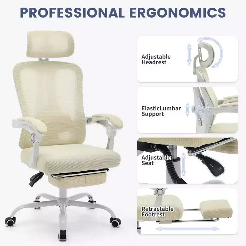 Sedia da ufficio ergonomica in rete, sedia da scrivania per computer da casa con poggiatesta e schienale regolabili, comodo supporto lombare con ruote girevoli a 360°
