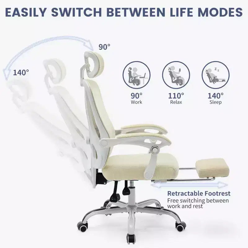 Sedia da ufficio ergonomica in rete, sedia da scrivania per computer da casa con poggiatesta e schienale regolabili, comodo supporto lombare con ruote girevoli a 360°