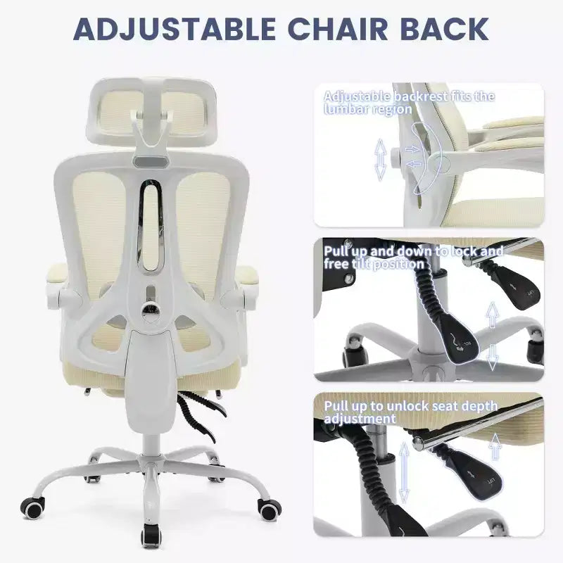 Sedia da ufficio ergonomica in rete, sedia da scrivania per computer da casa con poggiatesta e schienale regolabili, comodo supporto lombare con ruote girevoli a 360°
