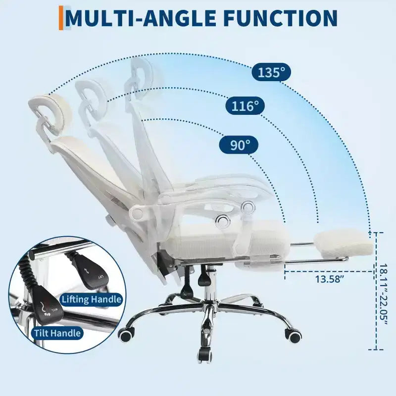Sedia da ufficio ergonomica in rete, sedia da scrivania per computer da casa con poggiatesta e schienale regolabili, comodo supporto lombare con ruote girevoli a 360°