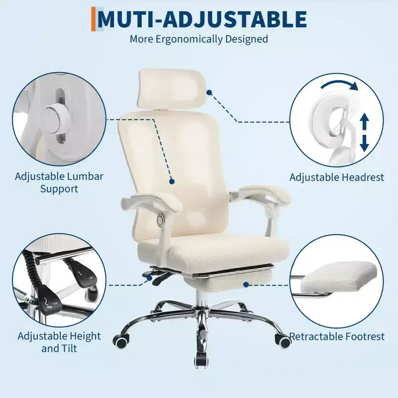 Sedia da ufficio ergonomica in rete, sedia da scrivania per computer da casa con poggiatesta e schienale regolabili, comodo supporto lombare con ruote girevoli a 360°