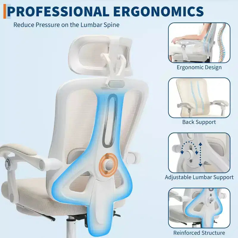 Sedia da ufficio ergonomica in rete, sedia da scrivania per computer da casa con poggiatesta e schienale regolabili, comodo supporto lombare con ruote girevoli a 360°