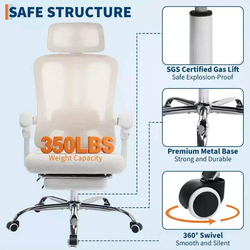 Sedia da ufficio ergonomica in rete, sedia da scrivania per computer da casa con poggiatesta e schienale regolabili, comodo supporto lombare con ruote girevoli a 360°