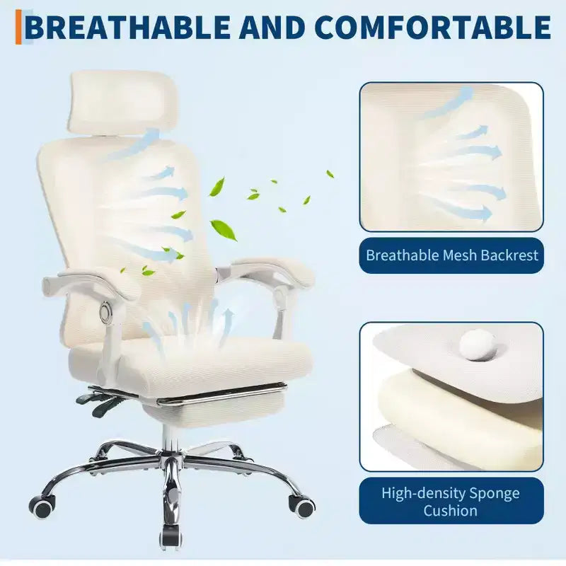Sedia da ufficio ergonomica in rete, sedia da scrivania per computer da casa con poggiatesta e schienale regolabili, comodo supporto lombare con ruote girevoli a 360°