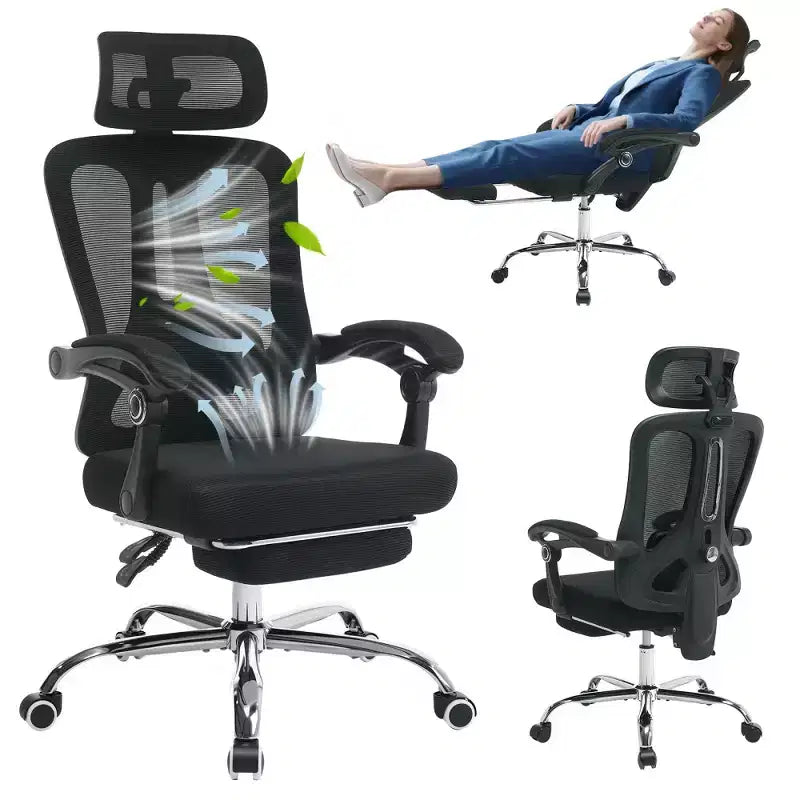 Sedia da ufficio ergonomica in rete, sedia da scrivania per computer da casa con poggiatesta e schienale regolabili, comodo supporto lombare con ruote girevoli a 360°