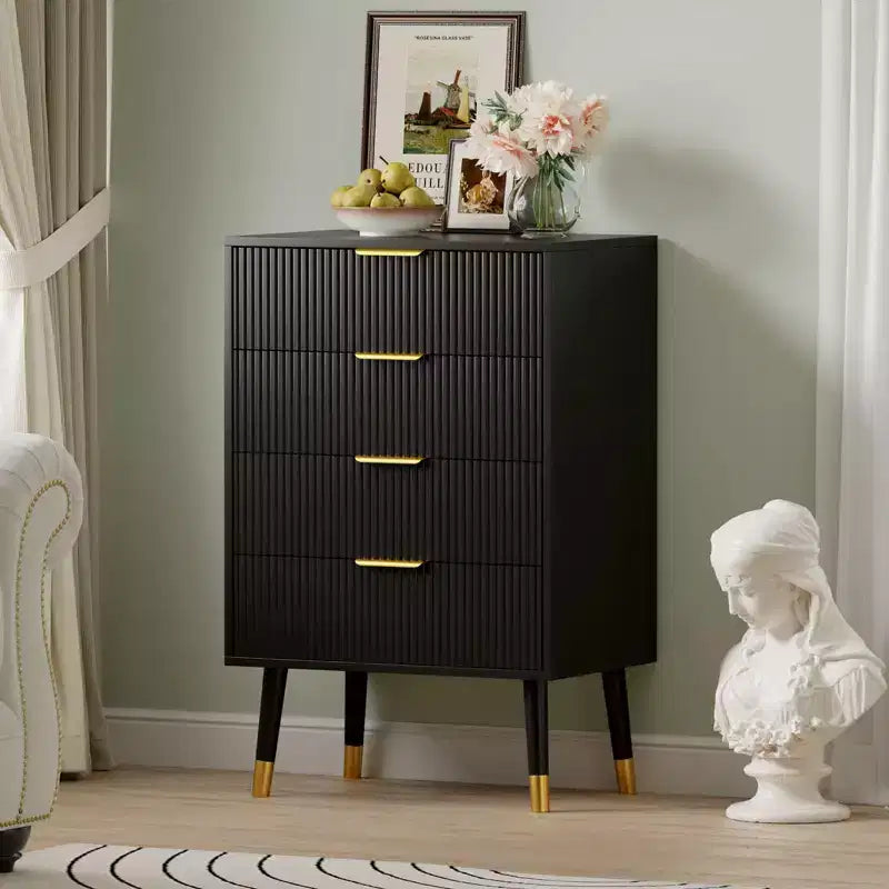 Commode à 4 tiroirs pour chambre à coucher, commode de rangement moderne, unité de rangement avec tiroirs, petite table de chevet cannelée