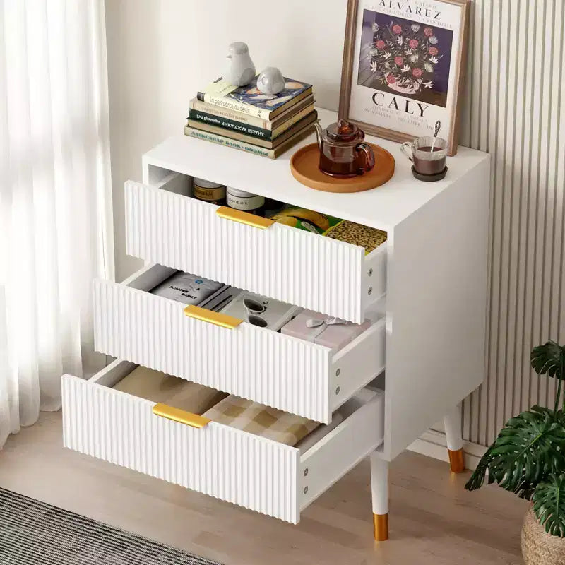 Comò a 4 cassetti per camera da letto, Comodini moderni per armadio, Cassettiera, Armadietto contenitore, Comodino piccolo scanalato