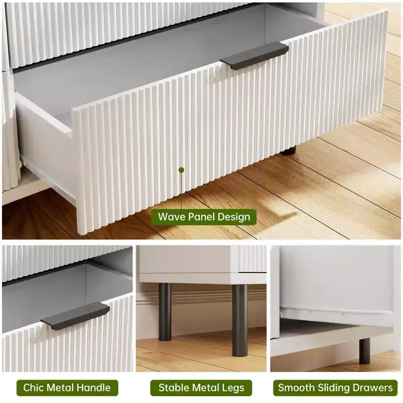GustoWave Cassettiera a 3 cassetti, comò largo 71 cm con dispositivo antiribaltamento, comodino alto in legno con contenitore e gambe in metallo