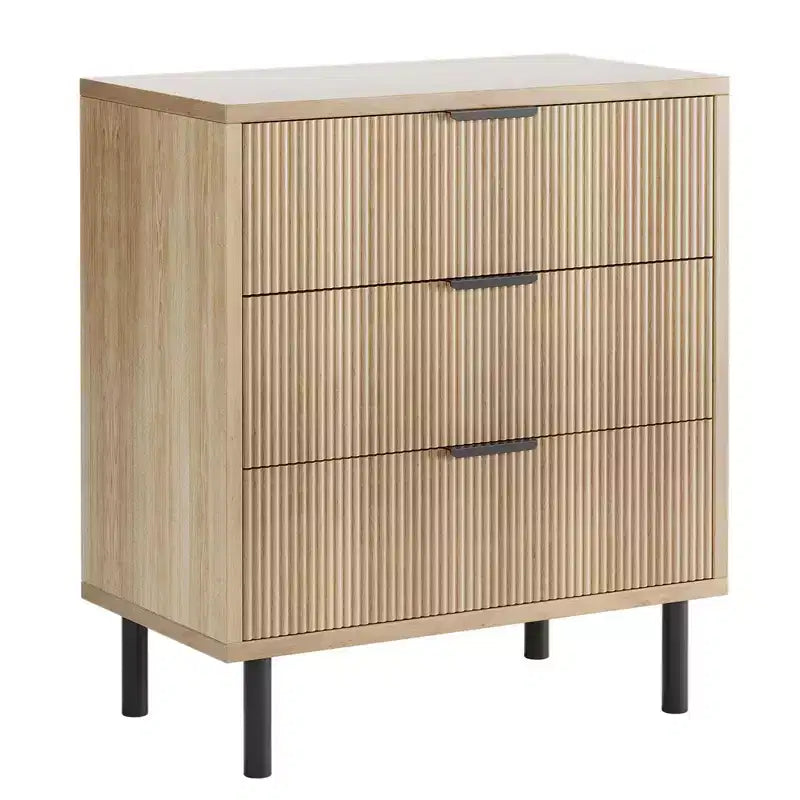 GustoWave Cassettiera a 3 cassetti, comò largo 71 cm con dispositivo antiribaltamento, comodino alto in legno con contenitore e gambe in metallo