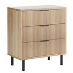 GustoWave Cassettiera a 3 cassetti, comò largo 71 cm con dispositivo antiribaltamento, comodino alto in legno con contenitore e gambe in metallo