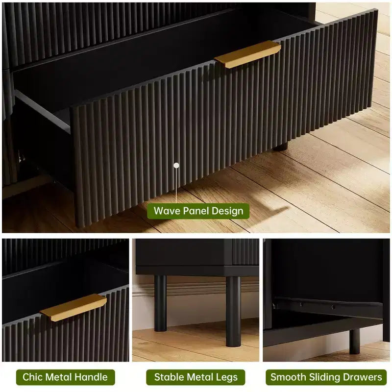 GustoWave Cassettiera a 3 cassetti, comò largo 71 cm con dispositivo antiribaltamento, comodino alto in legno con contenitore e gambe in metallo