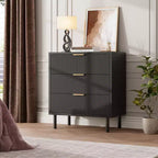 GustoWave Cassettiera a 3 cassetti, comò largo 71 cm con dispositivo antiribaltamento, comodino alto in legno con contenitore e gambe in metallo