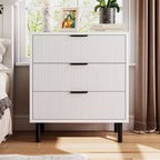 GustoWave Cassettiera a 3 cassetti, comò largo 71 cm con dispositivo antiribaltamento, comodino alto in legno con contenitore e gambe in metallo