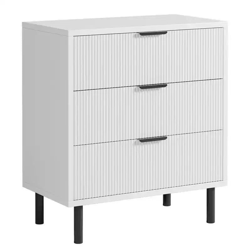 GustoWave Cassettiera a 3 cassetti, comò largo 71 cm con dispositivo antiribaltamento, comodino alto in legno con contenitore e gambe in metallo