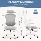 Sedia da ufficio ergonomica MAYEERTY - Schienale alto, ruote, braccioli ribaltabili, regolabile