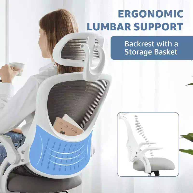 Sedia da ufficio ergonomica MAYEERTY - Schienale alto, ruote, braccioli ribaltabili, regolabile