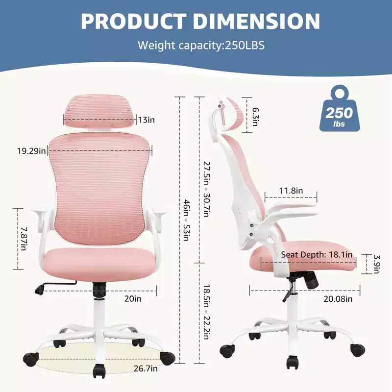 Sedia da ufficio ergonomica MAYEERTY - Schienale alto, ruote, braccioli ribaltabili, regolabile