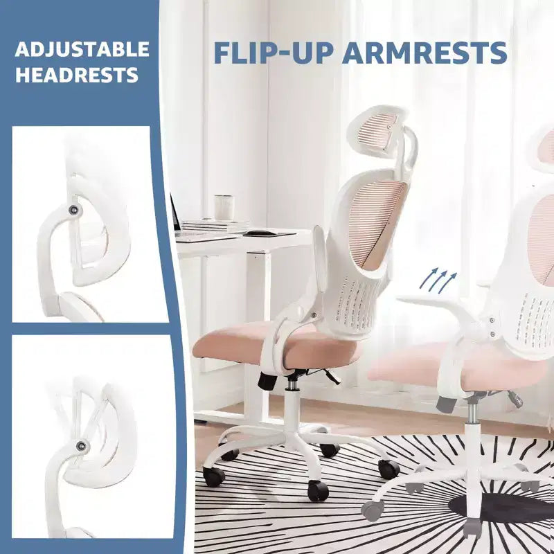 Sedia da ufficio ergonomica MAYEERTY - Schienale alto, ruote, braccioli ribaltabili, regolabile