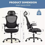Sedia da ufficio ergonomica MAYEERTY - Schienale alto, ruote, braccioli ribaltabili, regolabile