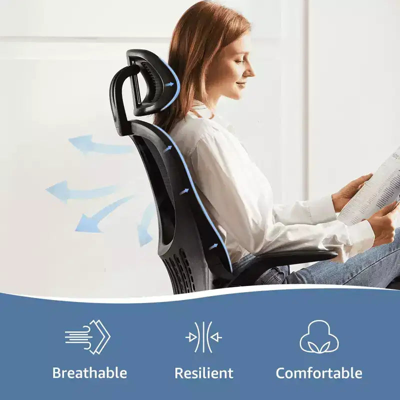 Sedia da ufficio ergonomica MAYEERTY - Schienale alto, ruote, braccioli ribaltabili, regolabile