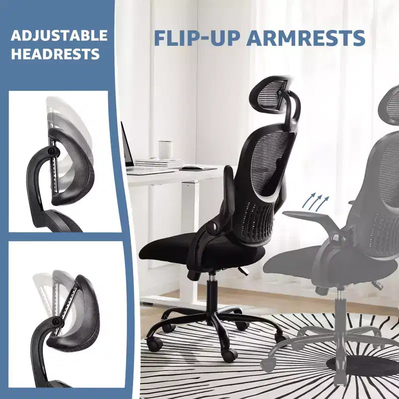 Sedia da ufficio ergonomica MAYEERTY - Schienale alto, ruote, braccioli ribaltabili, regolabile