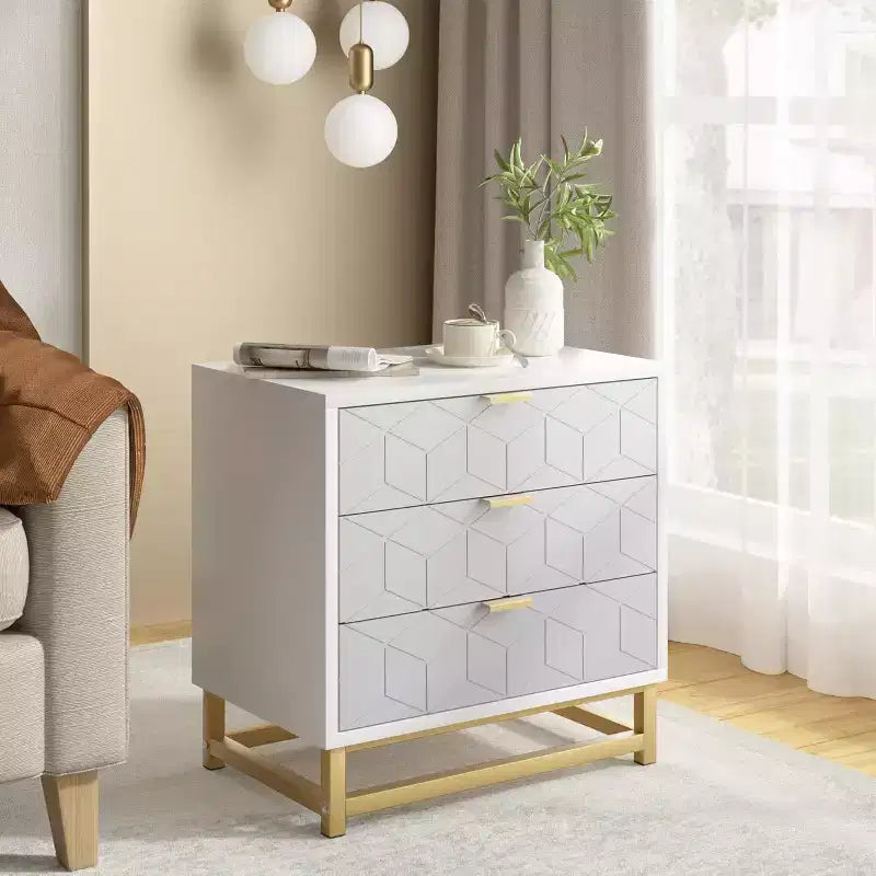 Cassettiera Zstar a tre cassetti per camera da letto con gambe in metallo