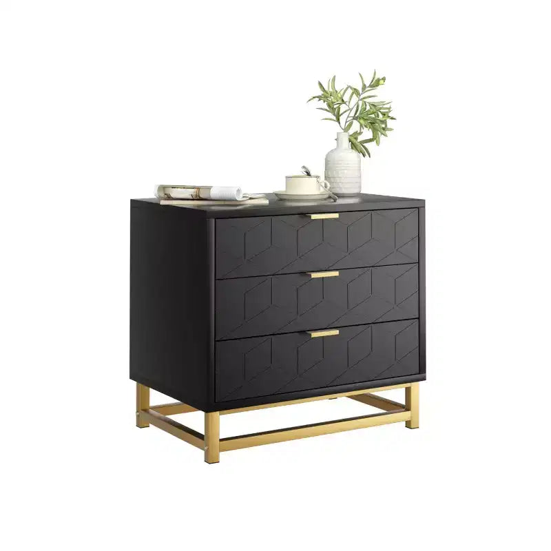 Zstar Three Drawer Bedroom Dresser with Metal Legs