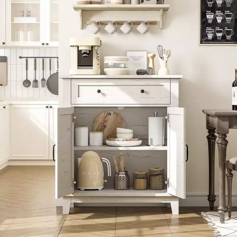 Meuble de rangement de style ferme à 3 étagères réglables (7 hauteurs), organisateur rustique pour cuisine et salle à manger, armoire d'entrée multifonctionnelle