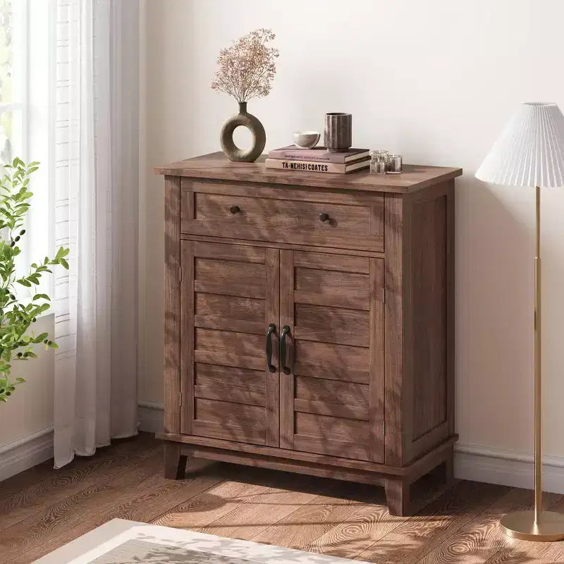 Meuble de rangement de style ferme à 3 étagères réglables (7 hauteurs), organisateur rustique pour cuisine et salle à manger, armoire d'entrée multifonctionnelle